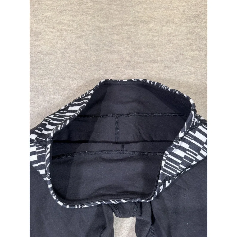Lululemon Leggings Womens‎ 10 Black Ankle Mid Rise Yoga Gym Print Waistband